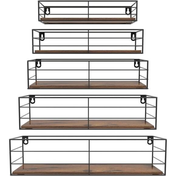Floating Wall Shelves Set of 5, Wall Mounted Bathroom Shelves, Hanging Storage - Picture 1 of 6